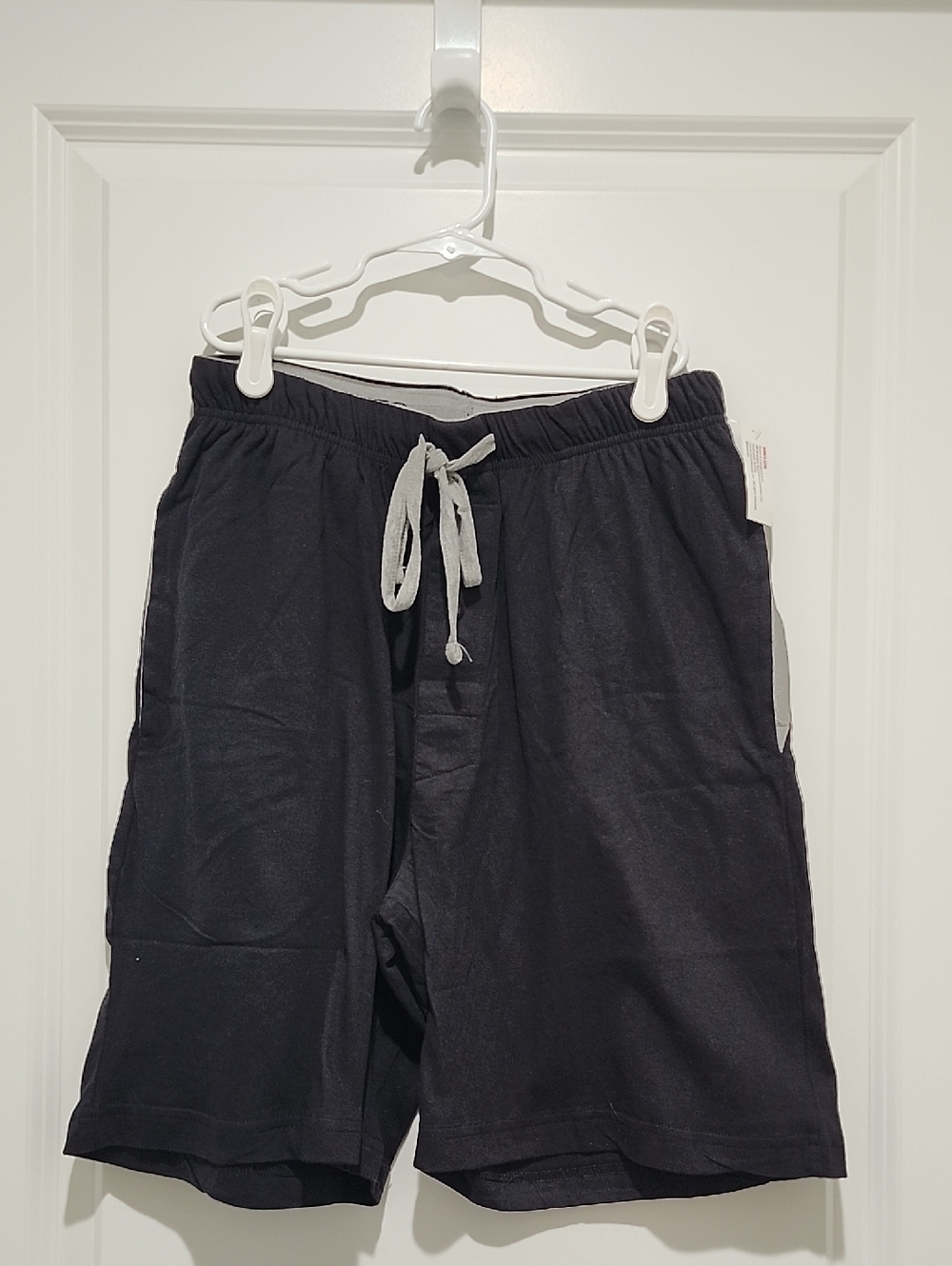 Hanes Men's Black Drawstring Lounge Shorts with Gray Waist Tie